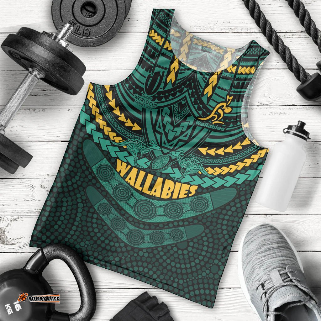Custom Wallabies Rugby Men Tank Top Polynesian and Aboriginal Special Green Version