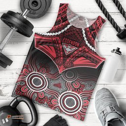 Essendon Football Men Tank Top Bombers Aboriginal Mix Polynesian Pattern