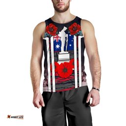 Tank Top - Anzac Day Mens Tank - Poppy Flowerss Dot Painting - Men