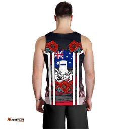 Tank Top - Anzac Day Mens Tank - Poppy Flowerss Dot Painting - Men