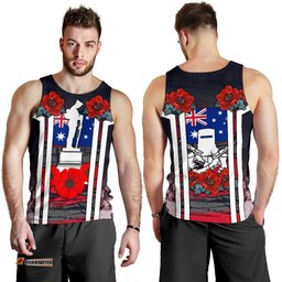 Tank Top - Anzac Day Mens Tank - Poppy Flowerss Dot Painting - Men