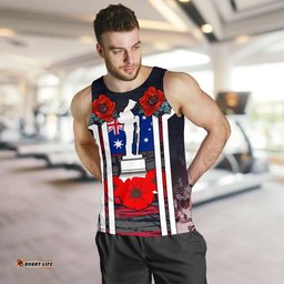 Tank Top - Anzac Day Mens Tank - Poppy Flowerss Dot Painting - Men