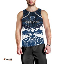 Personalised Geelong Football Men Tank Top Go Cats Aboriginal Mix Polynesian Pattern