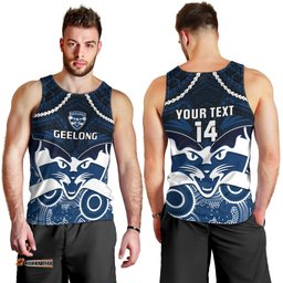 Personalised Geelong Football Men Tank Top Go Cats Aboriginal Mix Polynesian Pattern