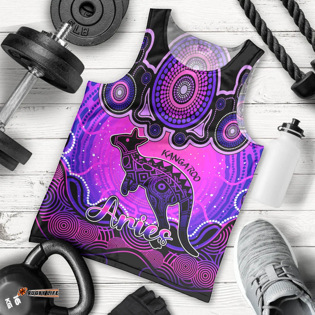 Personalised Australia Aries Kangaroo Zodiac Men Tank Top Auz Astrology Aboriginal - Magenta
