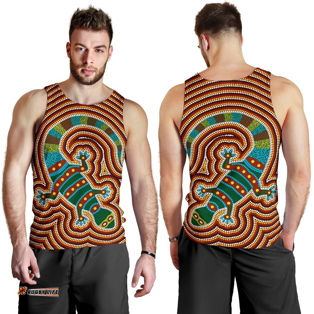 Aboriginal Men's Tank Top, Lizard Dot Painting Patterns