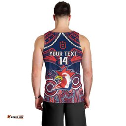 Personalised Roosters Rugby Men Tank Top Tricolours 1908 Aboriginal Mix Polynesian Pattern