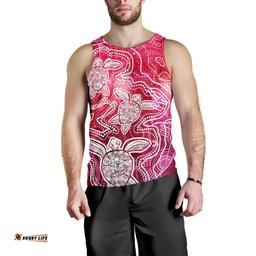 Aboriginal Men's Tank Top - Sea Turtle With Indigenous Patterns (Pink)