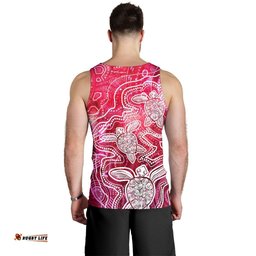 Aboriginal Men's Tank Top - Sea Turtle With Indigenous Patterns (Pink)