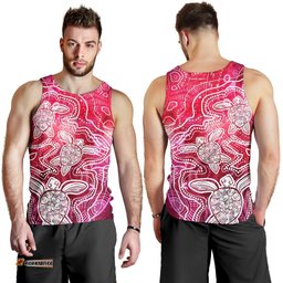 Aboriginal Men's Tank Top - Sea Turtle With Indigenous Patterns (Pink)