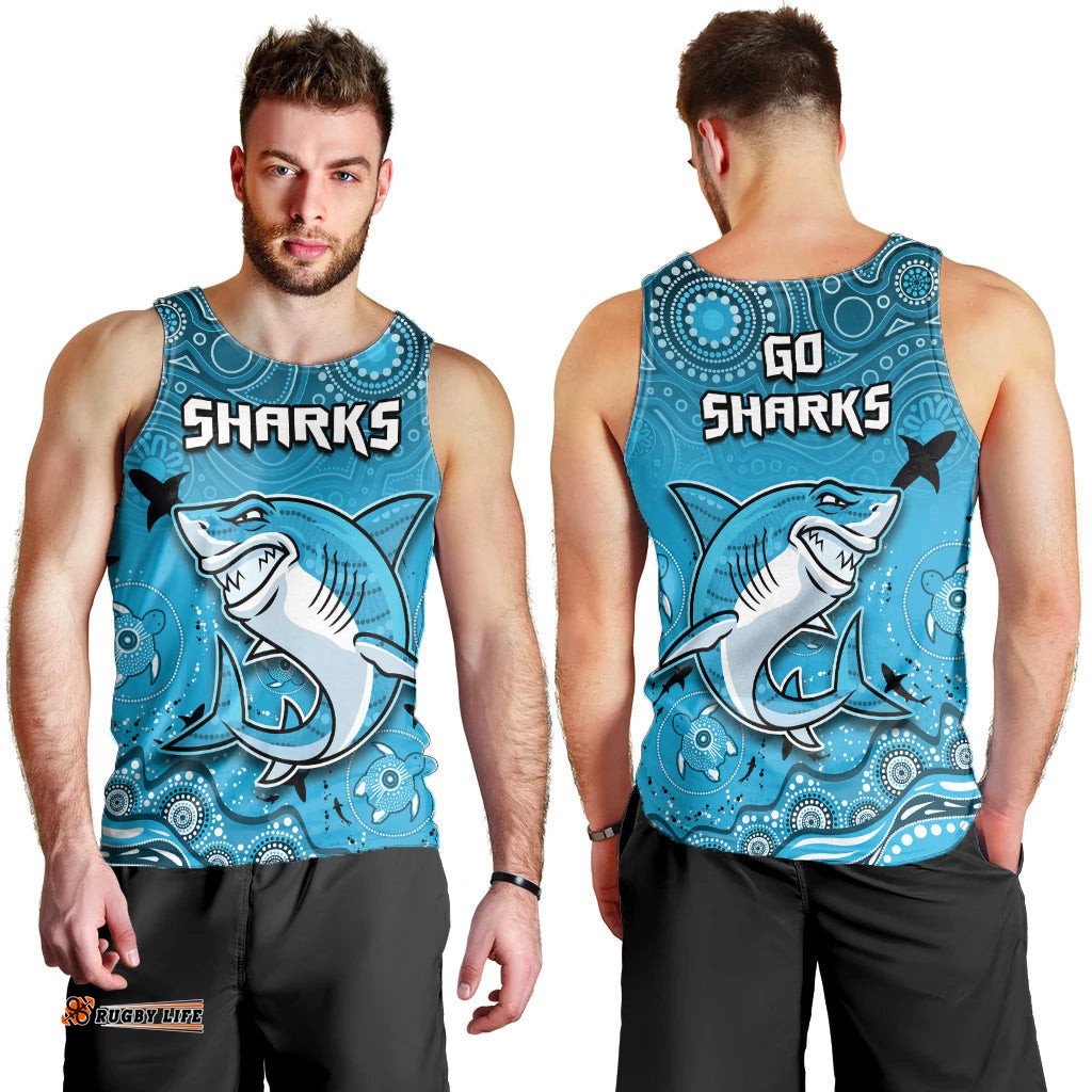 Sharks Rugby Men Tank Top Go Sharkies Aboriginal Special Version