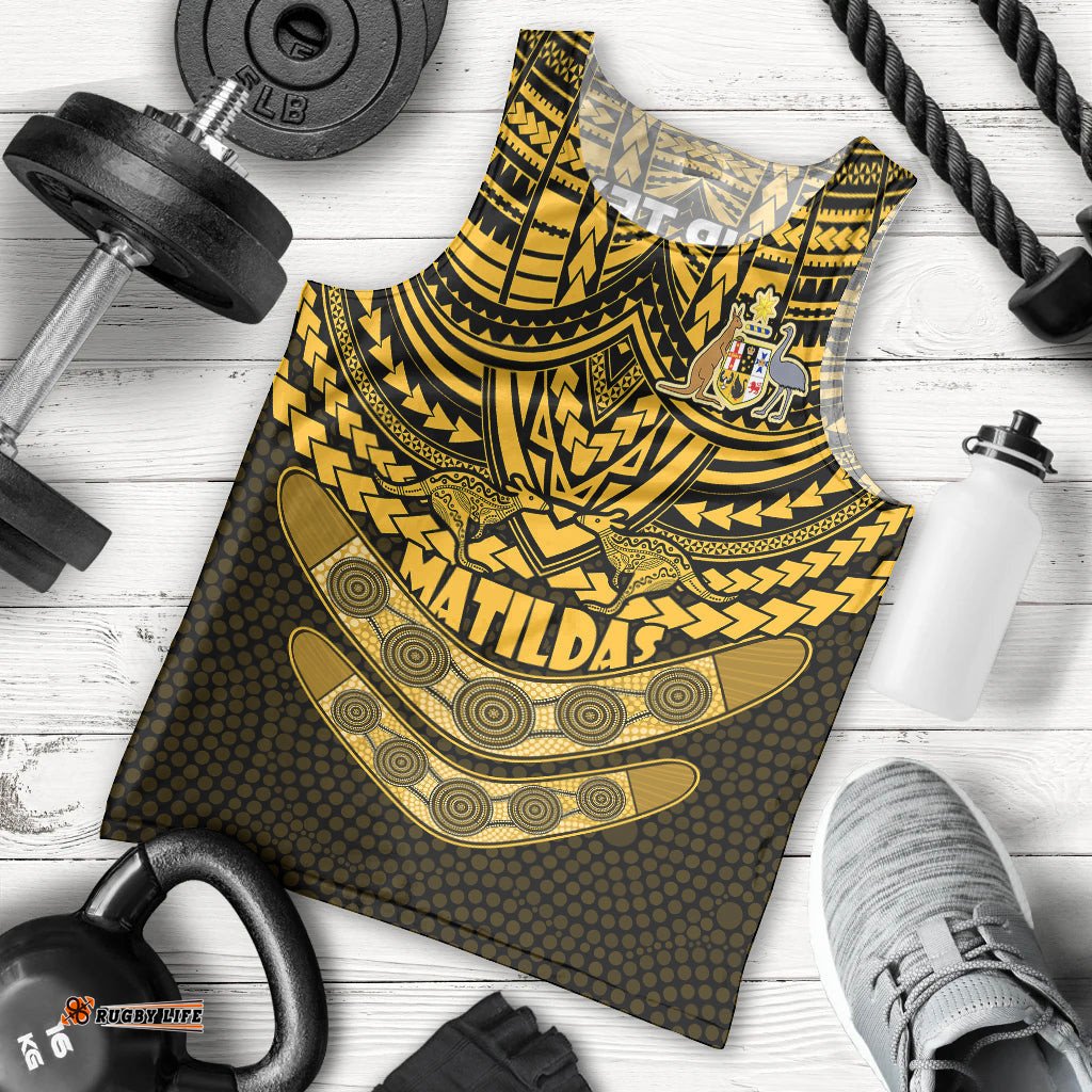 Custom Matildas Soccer Men Tank Top Polynesian and Aboriginal Gold Vibe