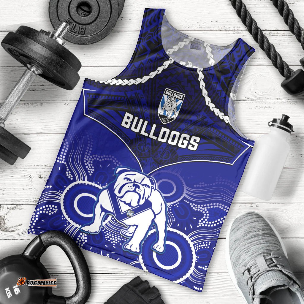 Bulldogs Rugby Men Tank Top Go Doggies Aboriginal Mix Polynesian Pattern