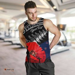 New Zealand Anzac Day Custom Men Tank - Maori New Zealand Anzac Day Poppies