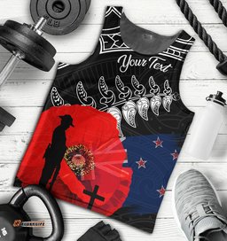 New Zealand Anzac Day Custom Men Tank - Maori New Zealand Anzac Day Poppies