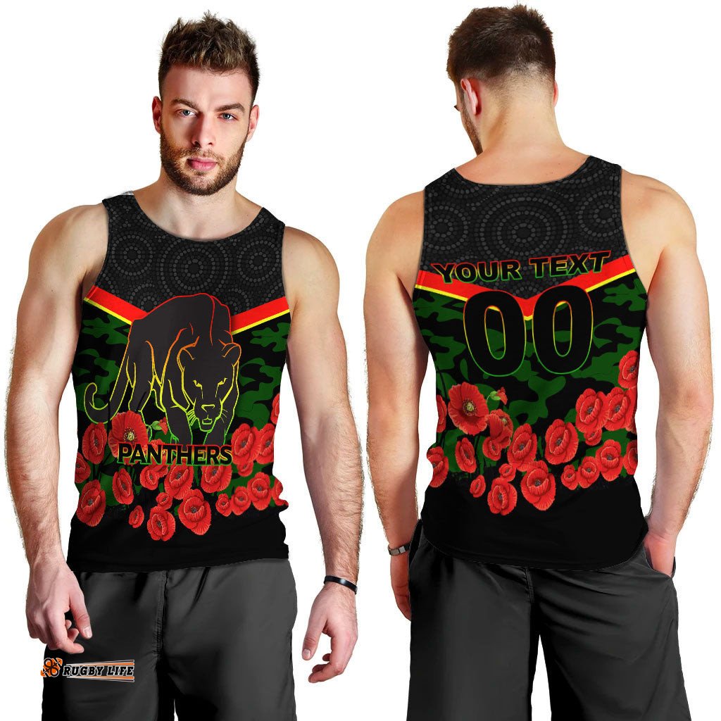 (Custom Personalised) Panthers Anzac Day Men Tank Top - Indigenous Art -
