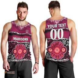 (Custom Text And Number) Maroons Rugby Men Tank Top Aboriginal Queensland State of Origin
