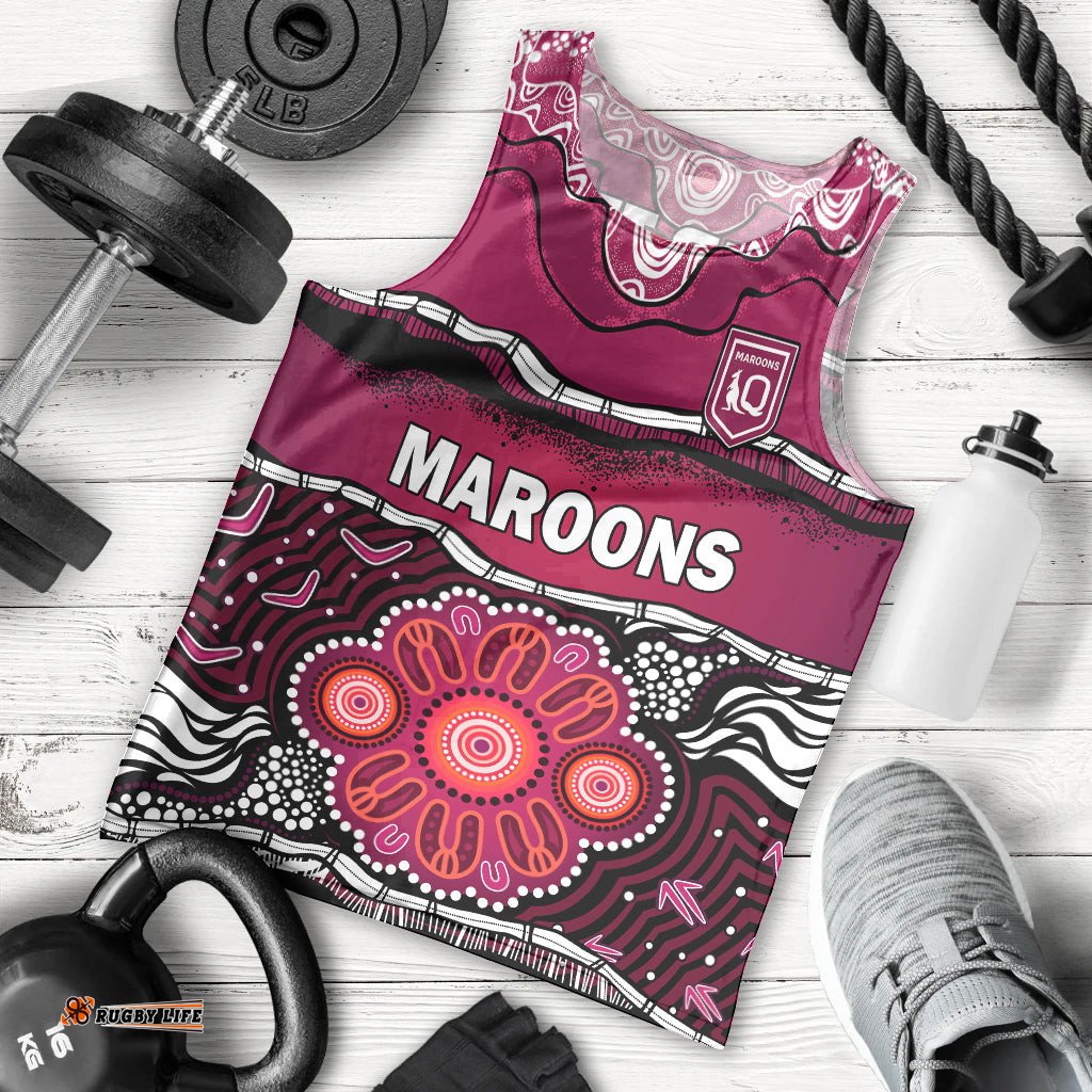 (Custom Text And Number) Maroons Rugby Men Tank Top Aboriginal Queensland State of Origin