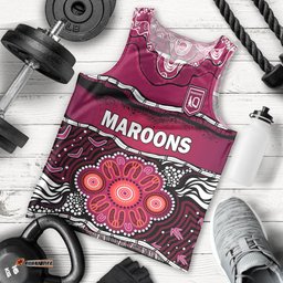 (Custom Text And Number) Maroons Rugby Men Tank Top Aboriginal Queensland State of Origin