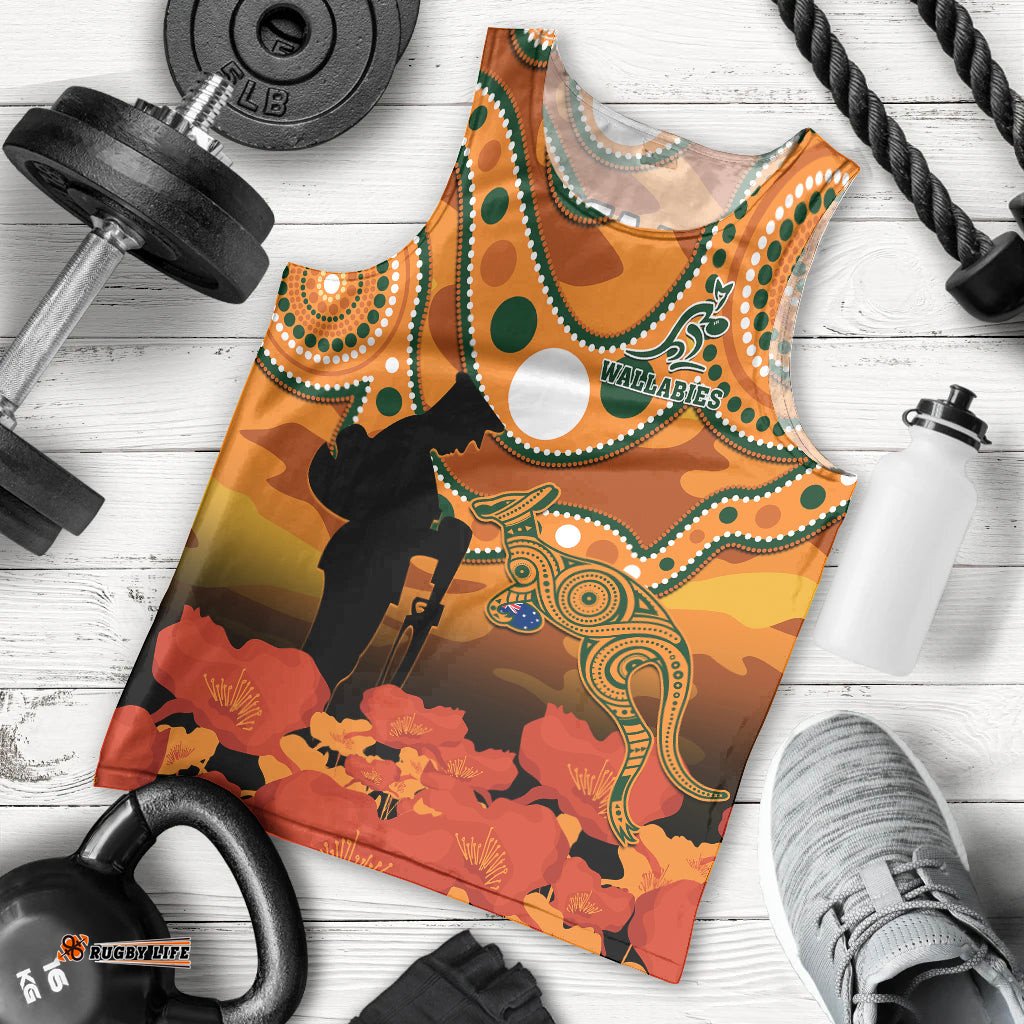 Wallabies Rugby ANZAC Men Tank Top Aboriginal Camouflage Lest We Forget