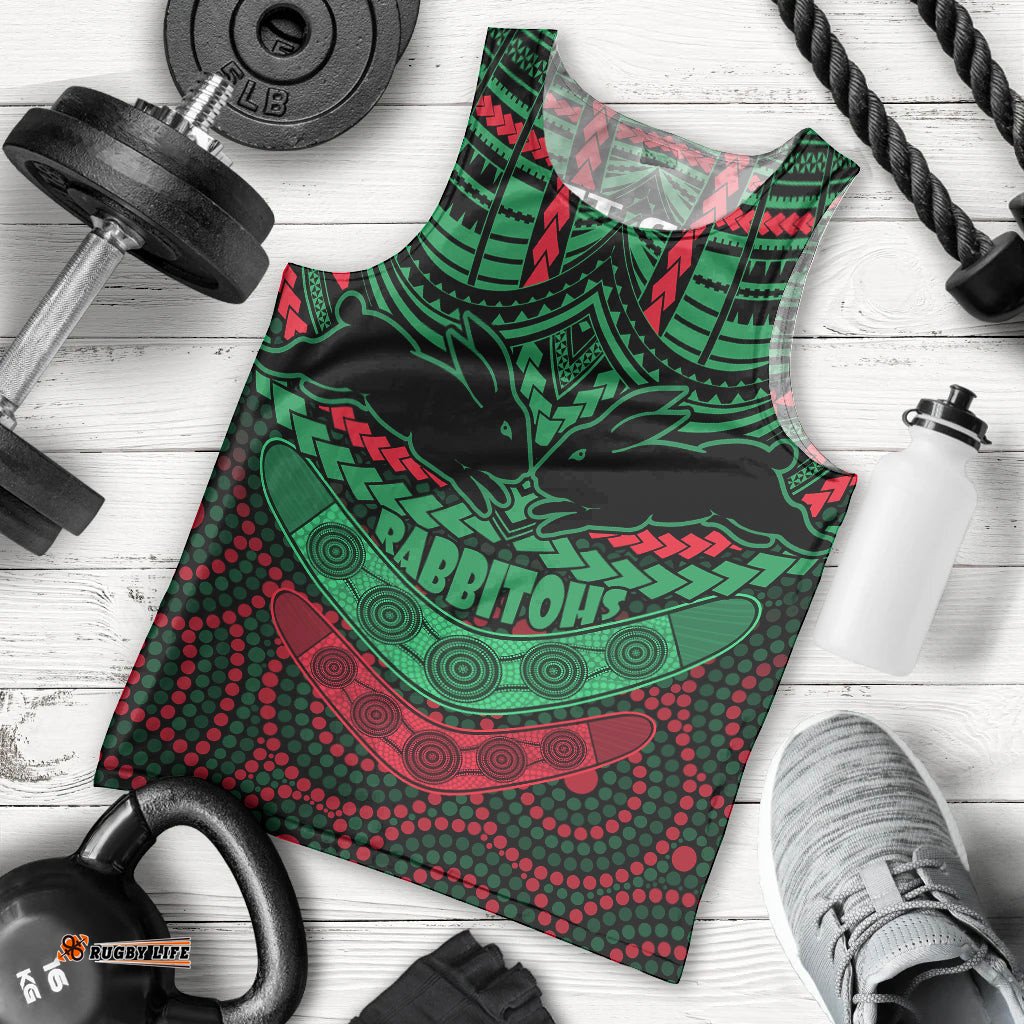 Custom Rabbitohs Rugby Men Tank Top Polynesian and Aboriginal Special Version