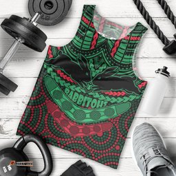 Custom Rabbitohs Rugby Men Tank Top Polynesian and Aboriginal Special Version