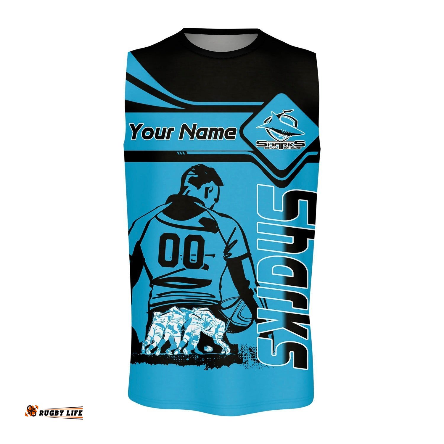 Cronulla-Sutherland Sharks Oneck Tank Top Personalized Pentagon Style- NRL