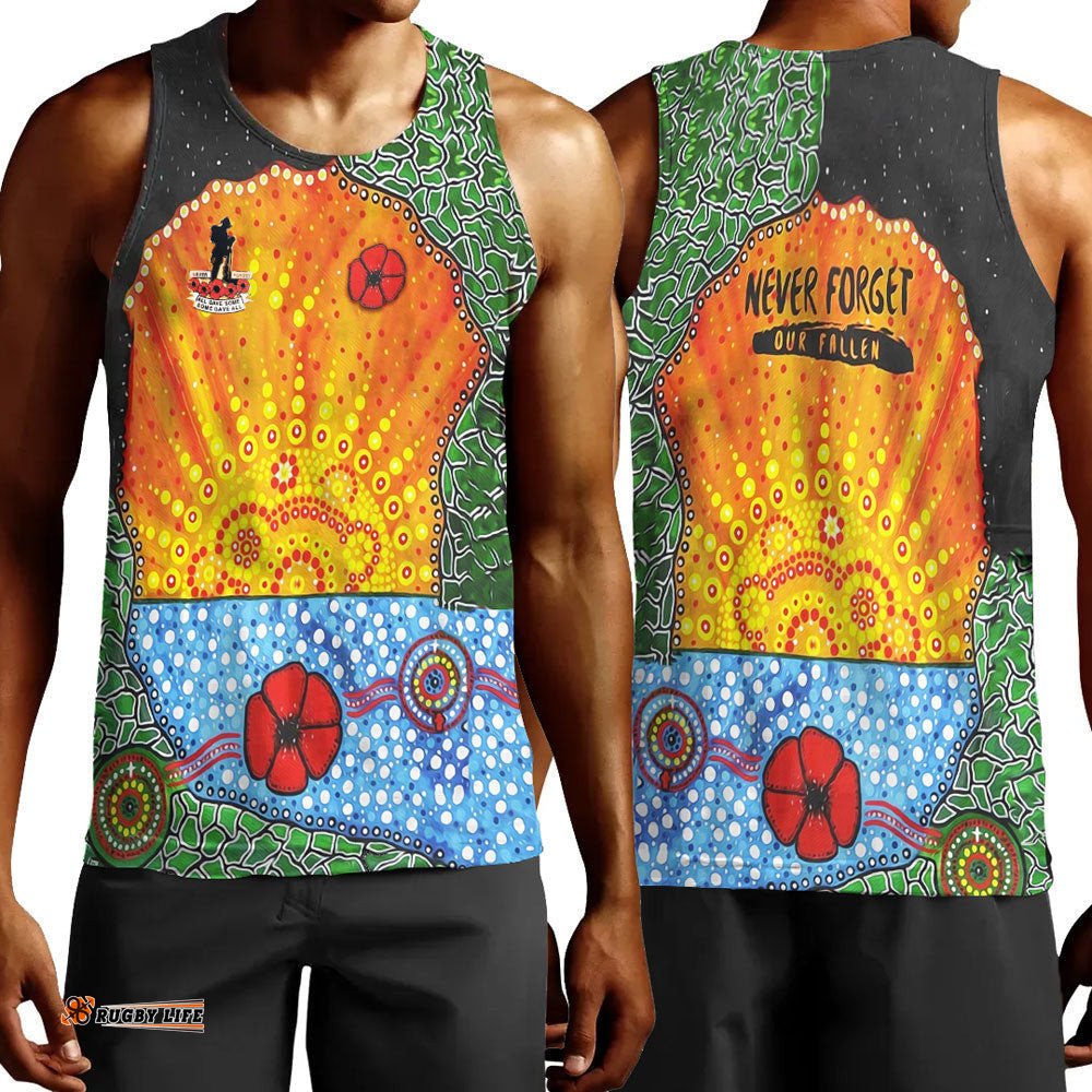 Vibe Hoodie Clothing - Aboriginal Australian Anzac Day Lest We Forget Poppy Men Tank Top
