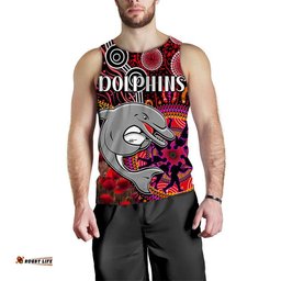 Dolphins Rugby ANZAC Men Tank Top Aboriginal Military and Poppy Flowers