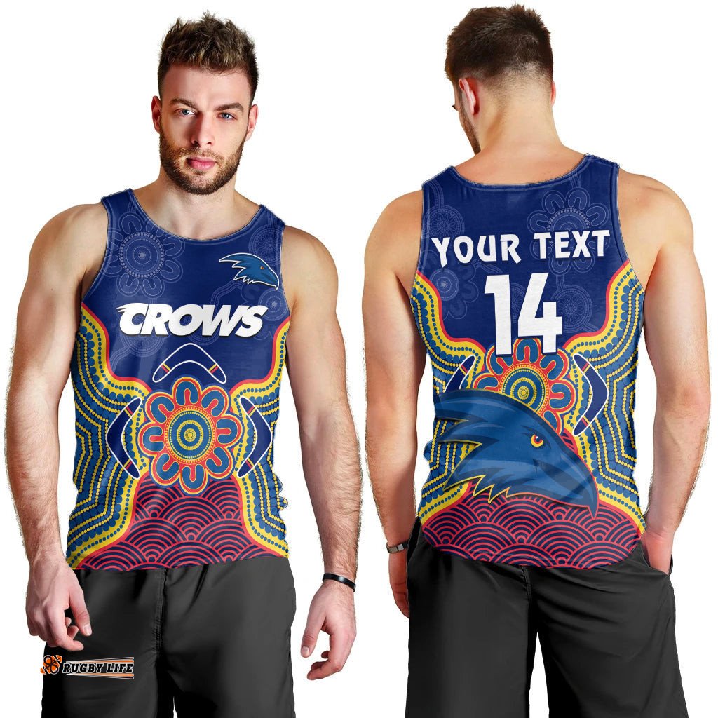 (Custom Text And Number) Adelaide Football Men Tank Top Crows Aboriginal Art