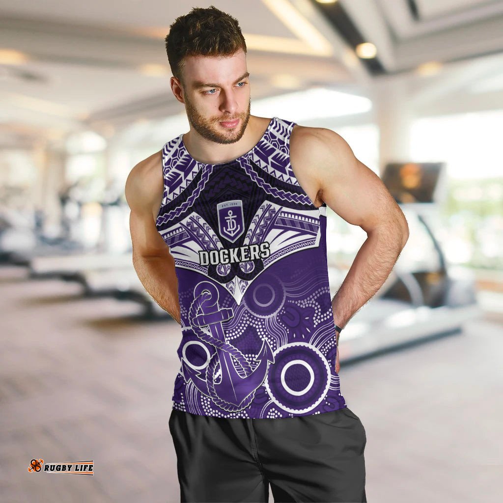 Personalised Dockers Football Men Tank Top Fremantle Aboriginal Mix Polynesian Pattern
