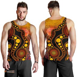 Aboriginal Men's Tank Top - Australia Indigenous Flag Circle Dot Painting Art (Golden)