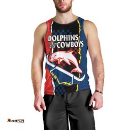 (Custom Text And Number) NRL Combine Dolphins and Cowboys Men Tank Top