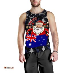 Christmas  Personalised Men's Tank Top - Australia Santa Claus Hold The Flag ( Black)