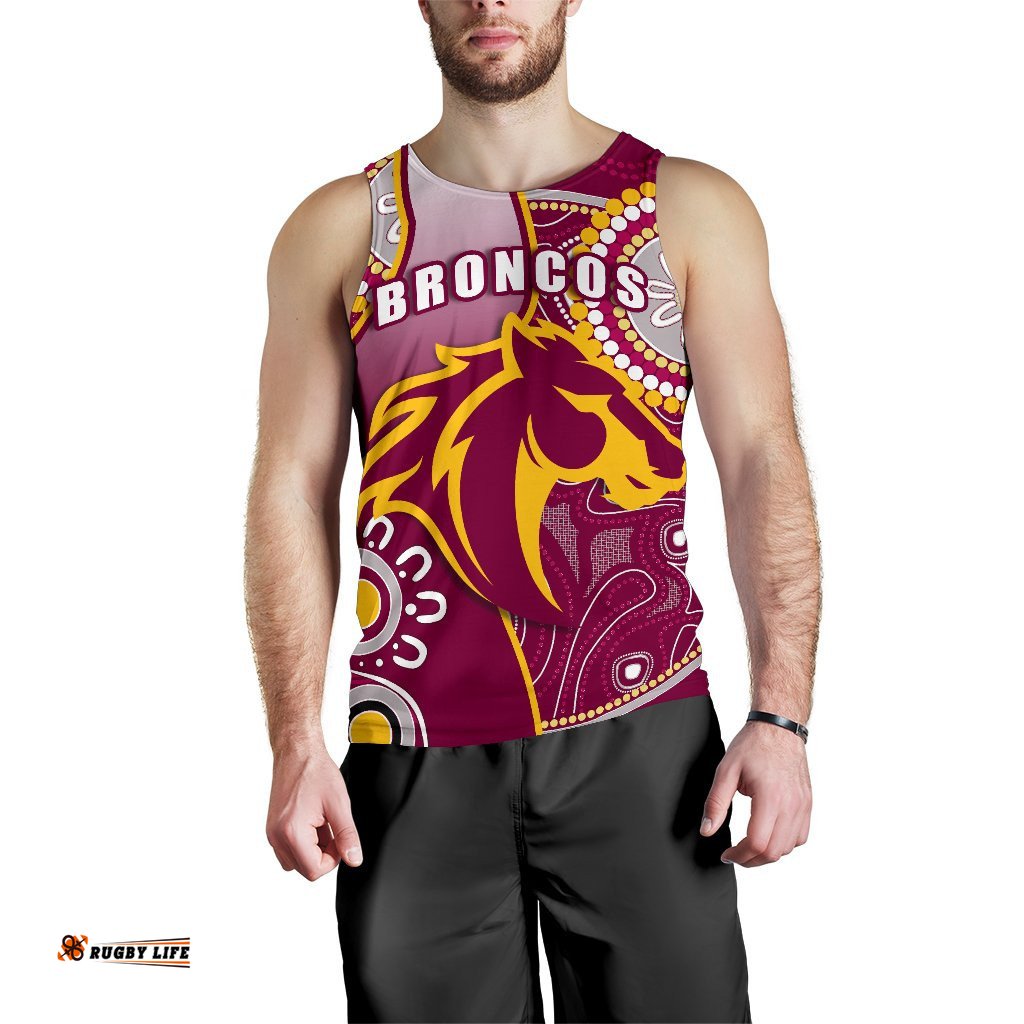 Broncos Indigenous Men Tank Top Brisbane Strong