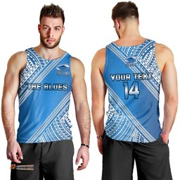 (Custom Text And Number) Blues Rugby Men Tank Top Aotearoa Super Auckland Polynesian Pattern