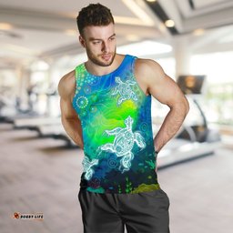 Aboriginal Men's Tank Top -  Indigenous Turtle Ocean Dot Painting Art