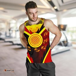 Aboriginal Men's Tank Top -  Indigenous Flag With Footprint Hand Art