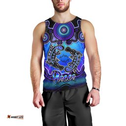 Personalised Australia Pisces  Platypus Zodiac Men Tank Top Auz Astrology Aboriginal - Blue