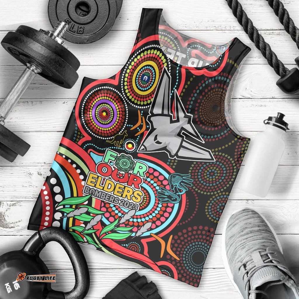 Custom Bombers Football Aboriginal Art Men Tank Top NAIDOC Indigenous Tribal