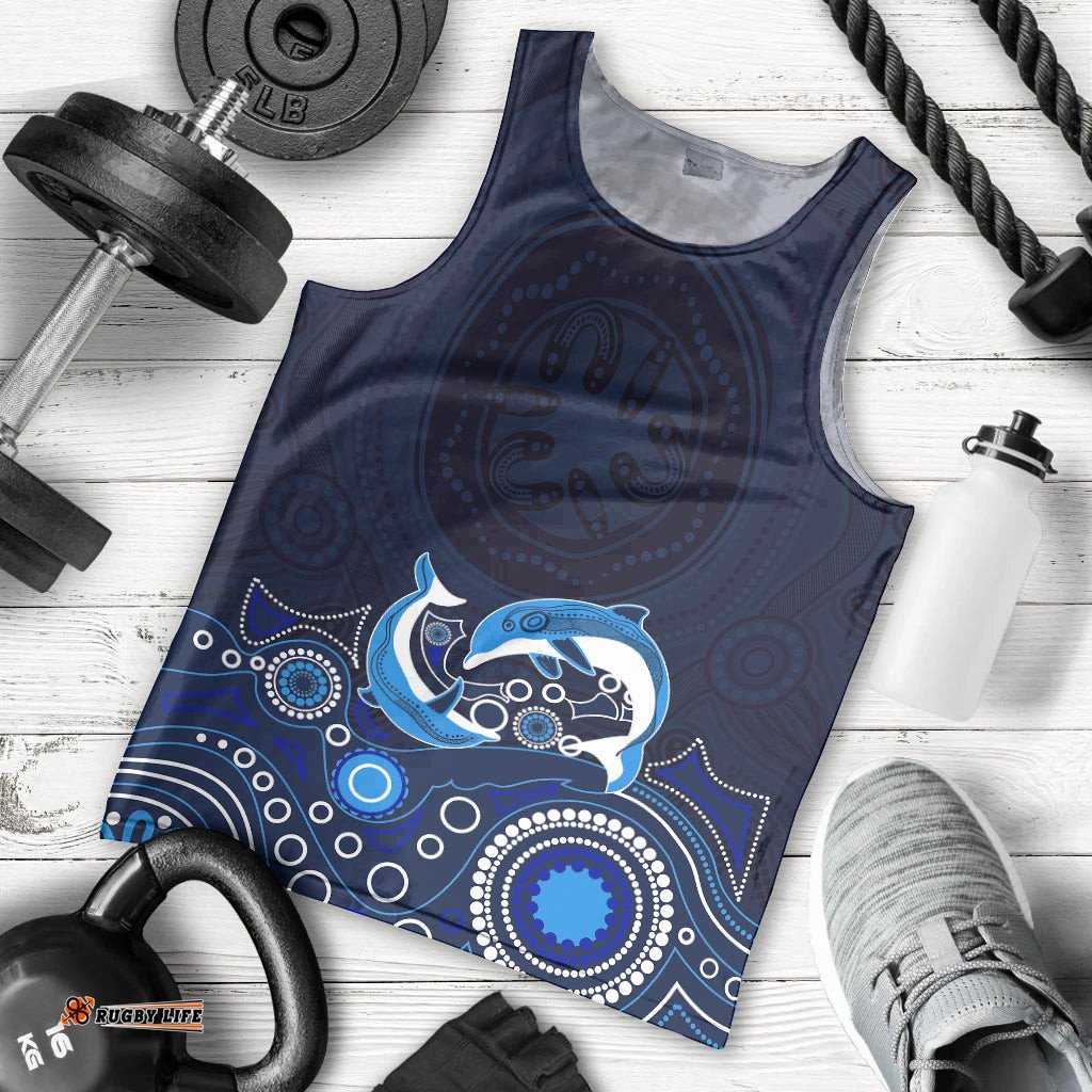 Australia Aboriginal Men Tank Top Dolphin Dark Blue