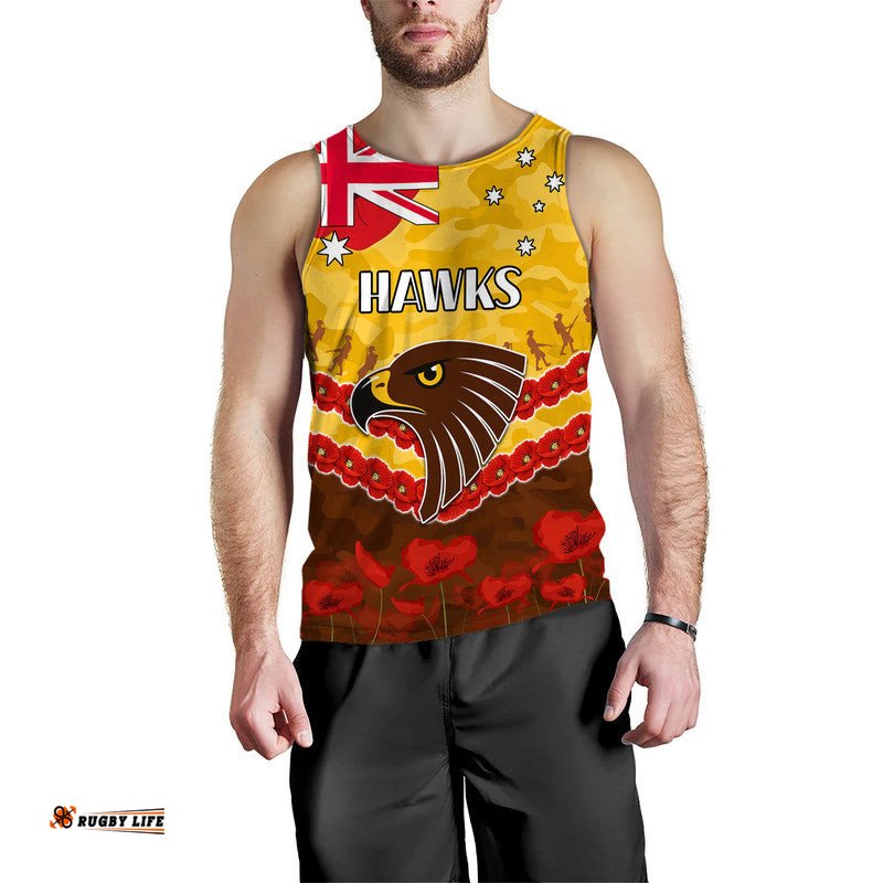 (Custom Personalised) Hawks Football ANZAC Men Tank Top Lest We Forget