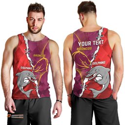 (Custom Personalised) Broncos Mix Dolphins Rugby Men Tank Top Sporty Style