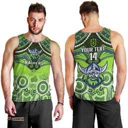 Personalised Raiders Rugby Men Tank Top Canberra 1981 Aboriginal Mix Polynesian Pattern