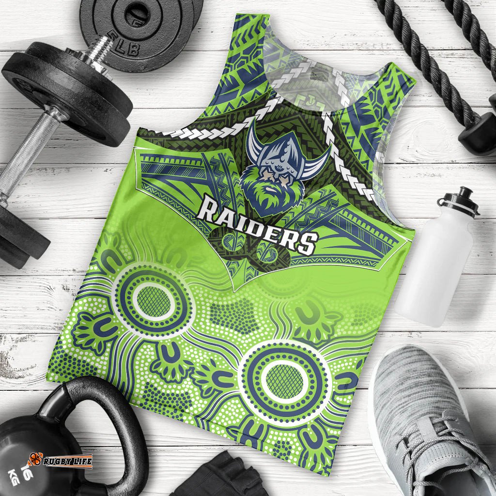 Personalised Raiders Rugby Men Tank Top Canberra 1981 Aboriginal Mix Polynesian Pattern