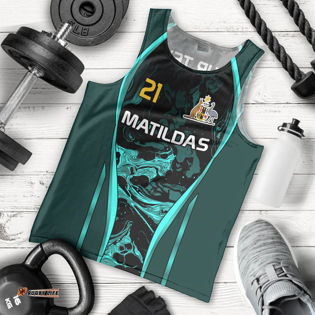 Custom Matildas Australia Soccer Men Tank Top Liquid Marble Texture Vibe