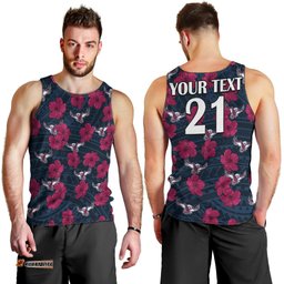(Custom Text And Number) Sea Eagles Rugby Men Tank Top Polynesian Style With Hibiscus