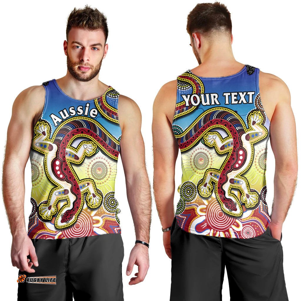 (Custom Personalised) Australia Men Tank Top Indigenous Red Lizard Love Aussie Artsy