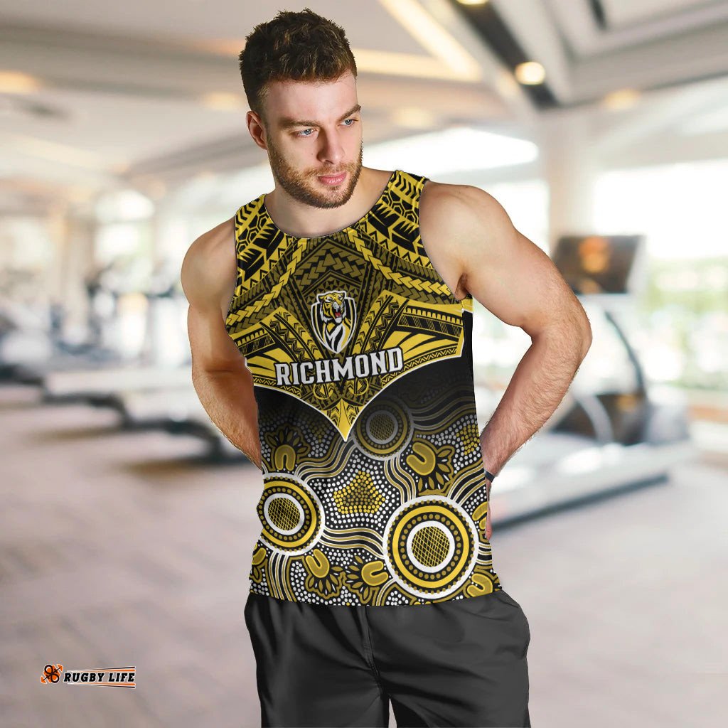 Richmond Football Men Tank Top Tigers Aboriginal Mix Polynesian Pattern
