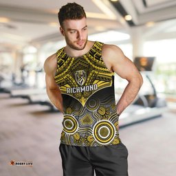 Richmond Football Men Tank Top Tigers Aboriginal Mix Polynesian Pattern